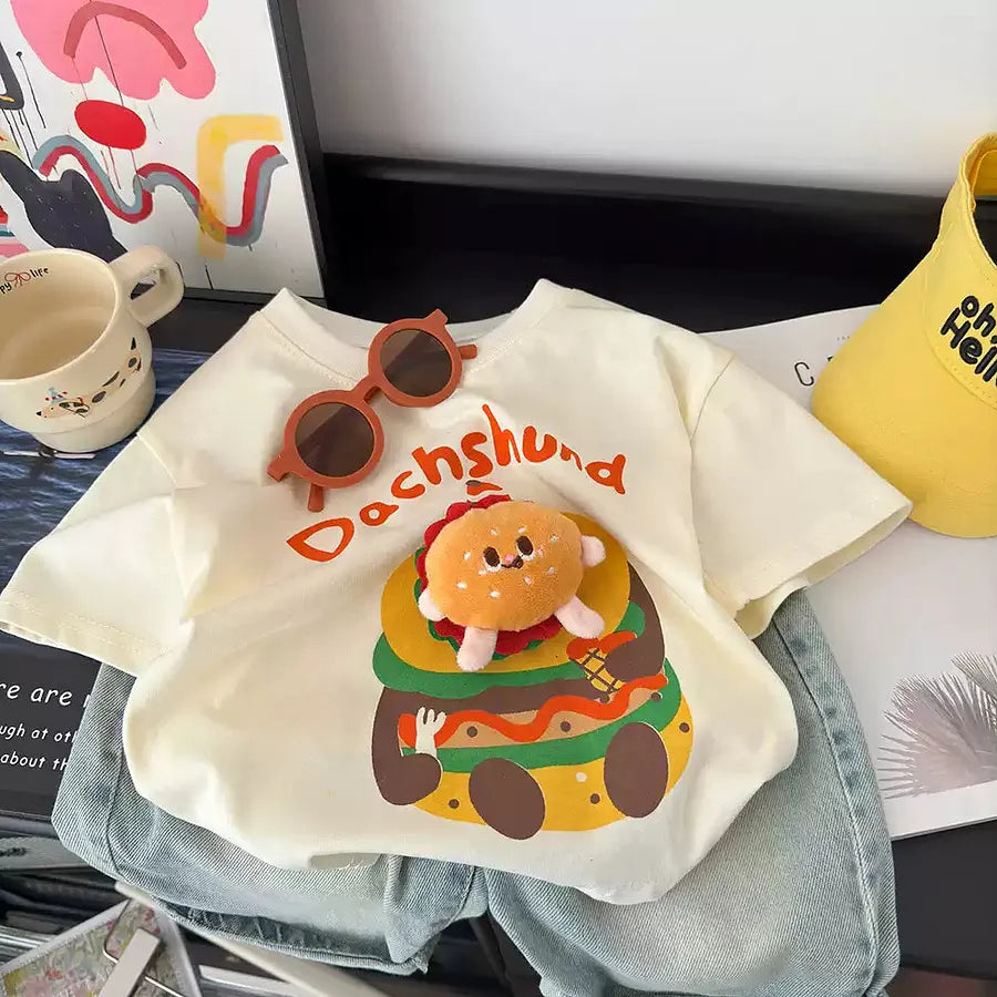 VINESU 🍔3D Hamburger Kids' Tee - Fun & Functional!
