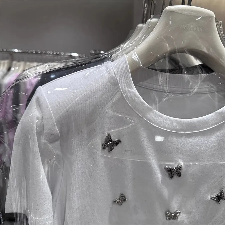 VINESU Heavy- Butterfly Embellishment Sequin Tee