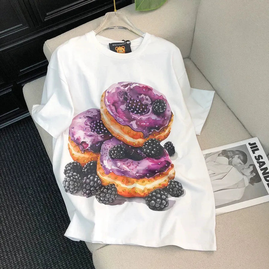 VINESU Heavy Beaded Donut Print Short Sleeve