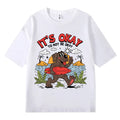 VINESU 100% Cotton T-Shirt: "It's Okay To Not Be Okay" Surfing Dog Cartoon Graphic Print