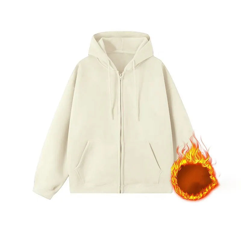 VINESU 100% Cotton Solid Color Zip-Up Hoodie