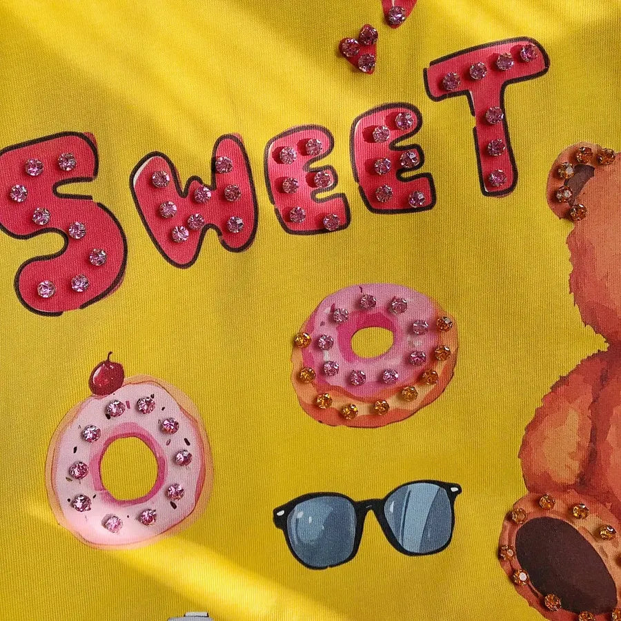 VINESU A17 - "Sweet" Bear Hand-Embellished T-Shirt