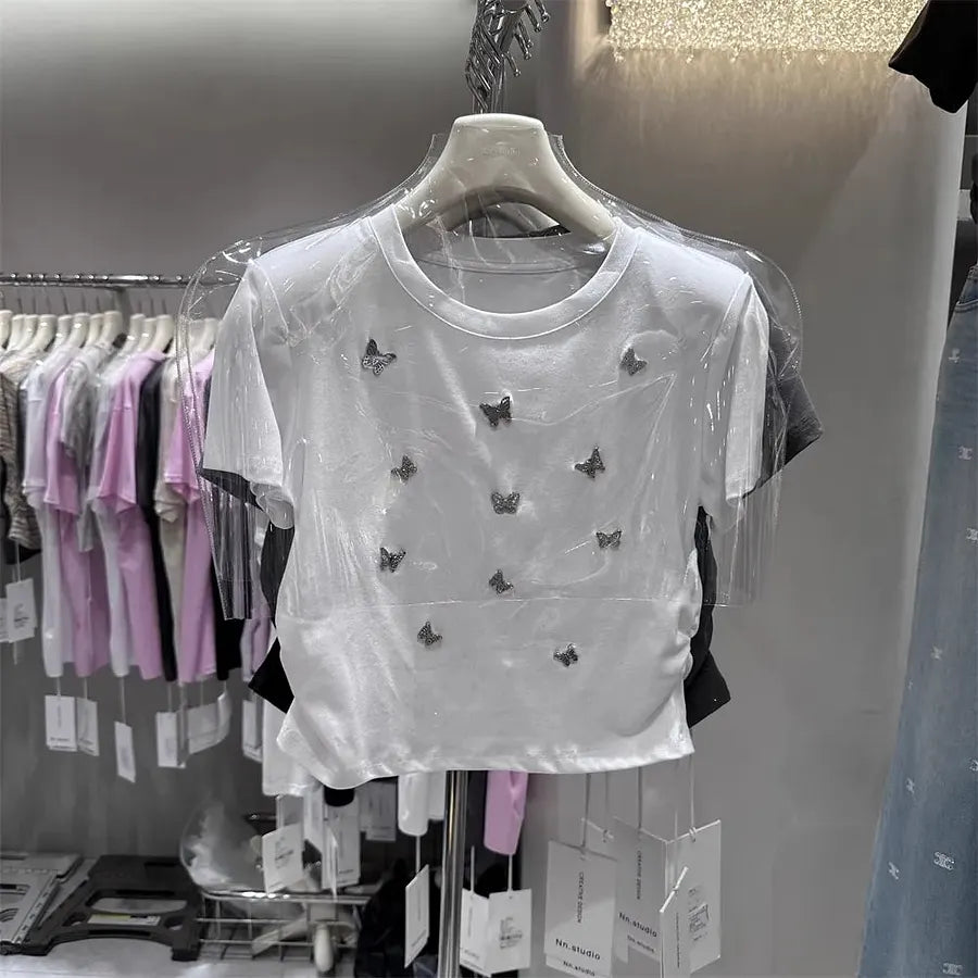 VINESU Heavy- Butterfly Embellishment Sequin Tee