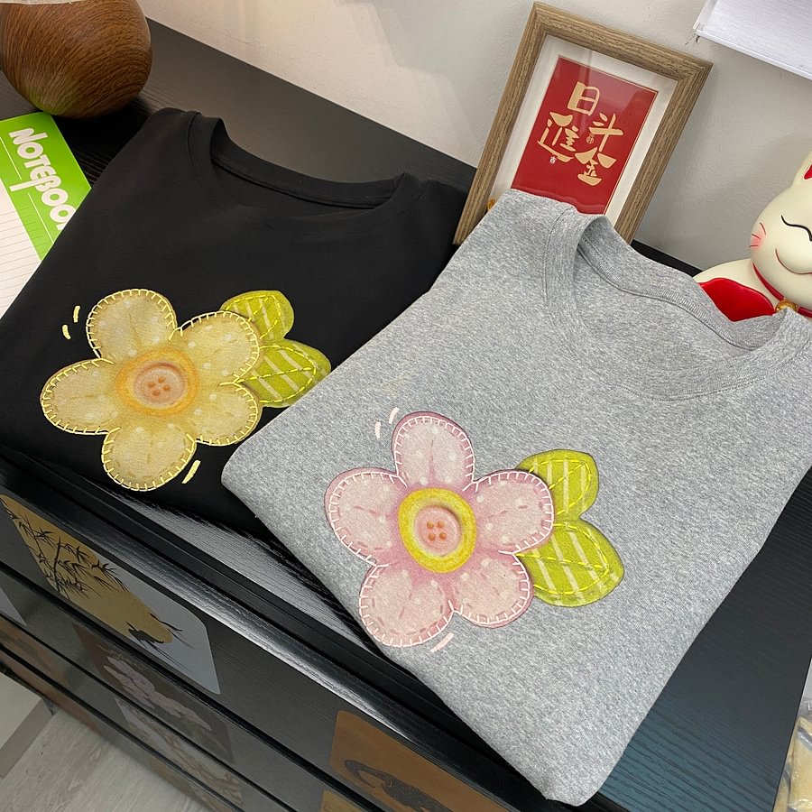 A187 - Embroidered Floral Graphic Tee - Hand-Finished Wildflower Detail - 220g Premium Heavyweight Cotton