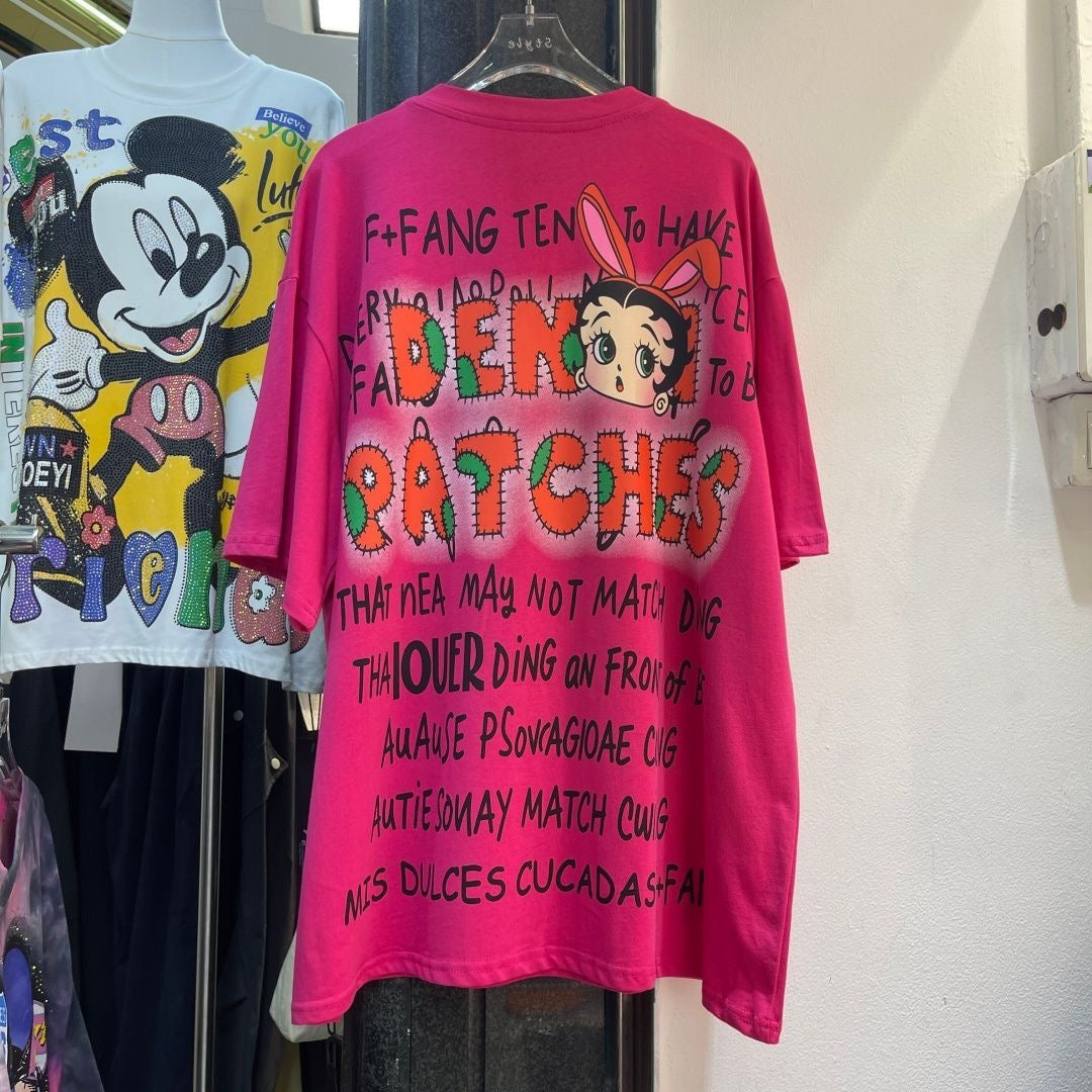 A212 - Betty Boop Bunny Sparkle Oversized Tee - 320g Heavyweight Premium Cotton - Rhinestone Double-Sided Streetwear Shirt