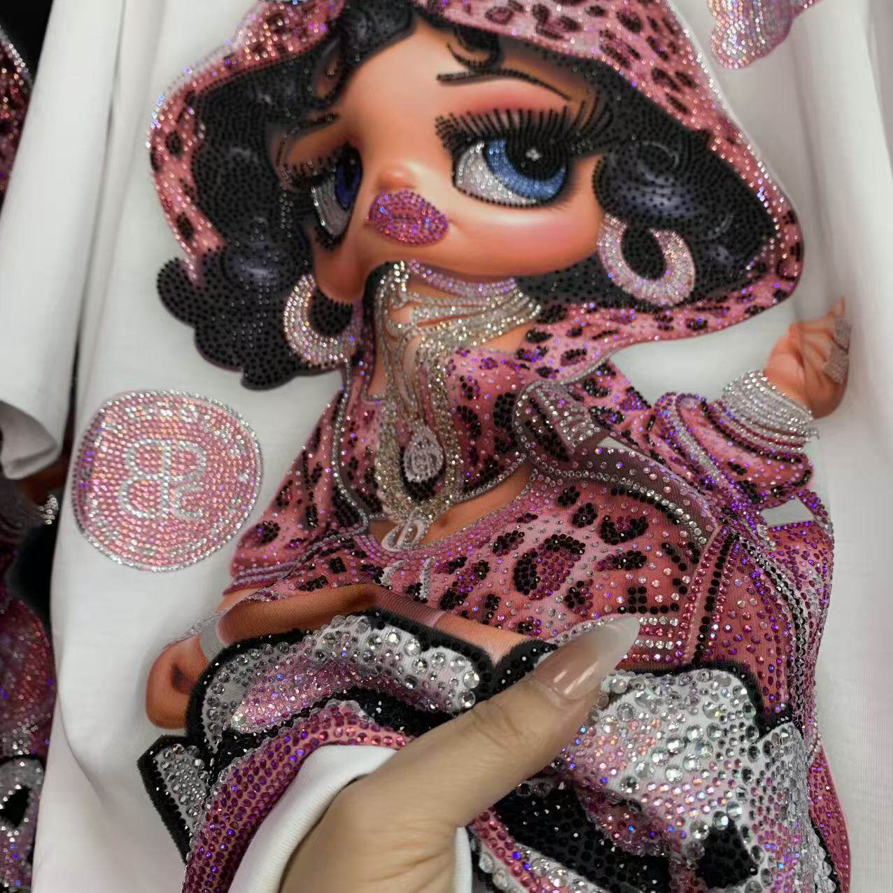 A218 - Betty Boop Y2K Sparkle Oversized Tee - 320g Heavyweight Premium Cotton - Luxury Rhinestone Bling Streetwear Boxy T-Shirt