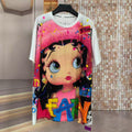 A245 - Betty Boop Rhinestone Embellished Oversized Graphic Tee
