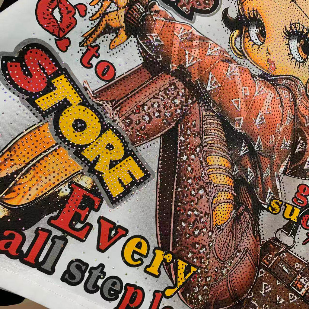 A224 - Betty Boop Y2K Mashup Sparkle Oversized Tee - 320g Heavyweight Breathable Cotton - Premium Bling Character Streetwear Boxy T-Shirt