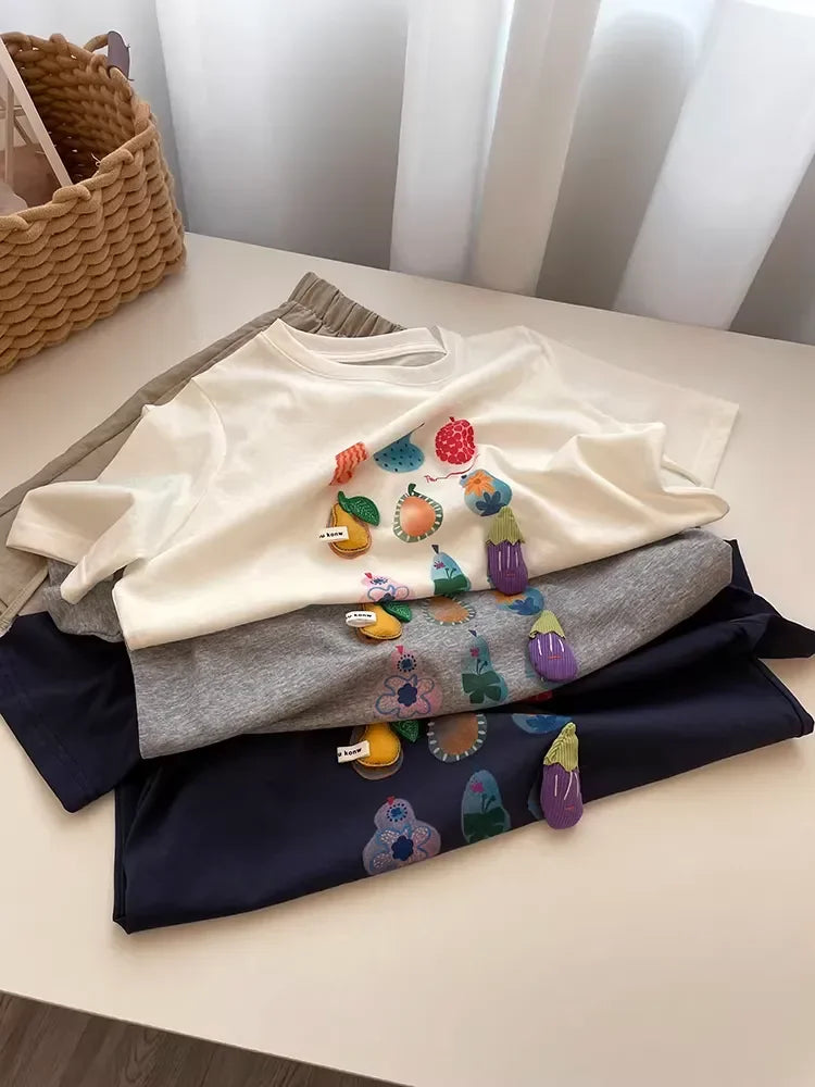 A97 - 3D Padded Fruit & Veggie Plush Tee – Heavyweight Structured Cotton