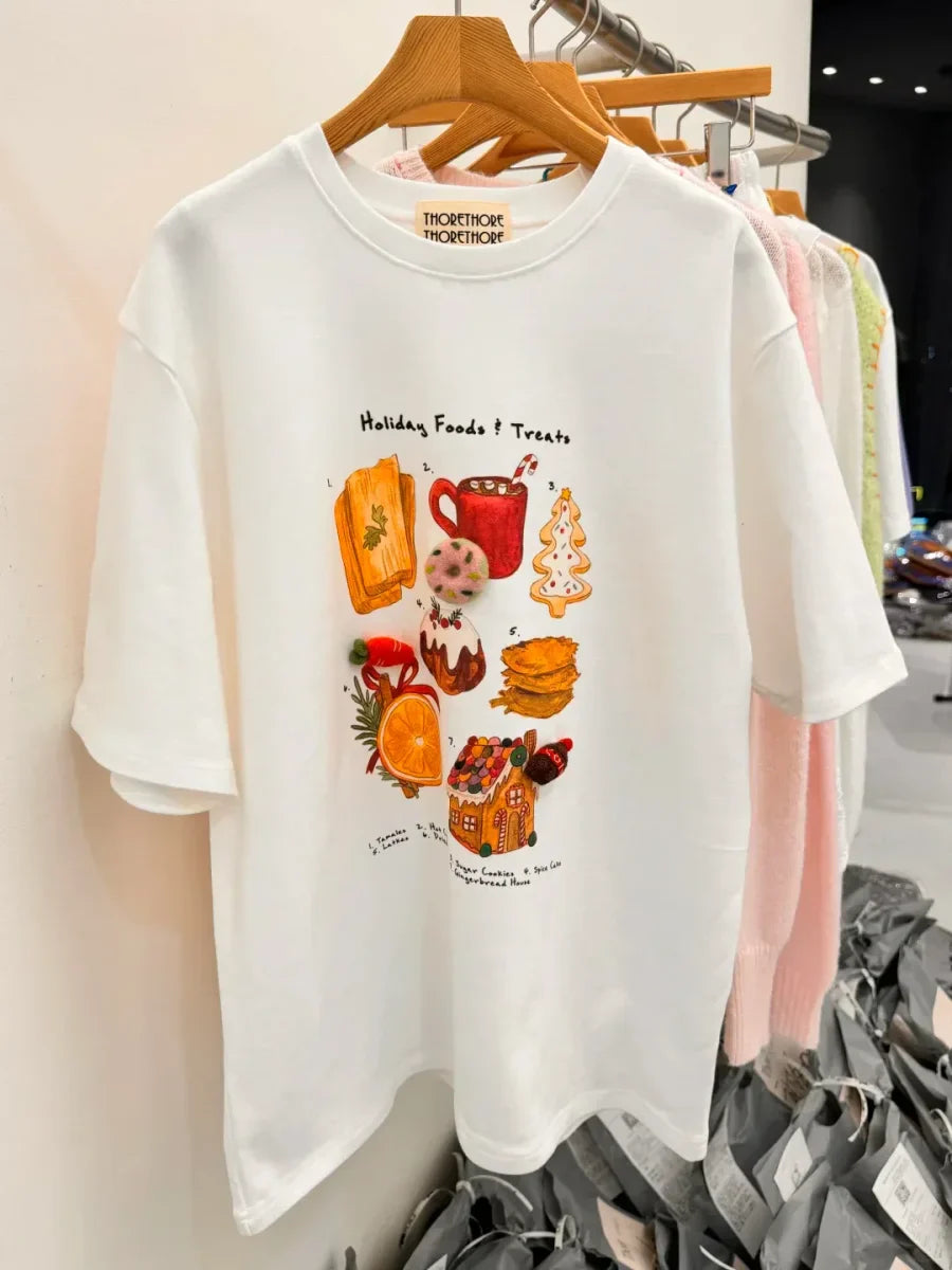 Vinesu A72 - Hand-Painted 3D Felt Decor T-Shirt | 220g Cotton Loose Casual Top