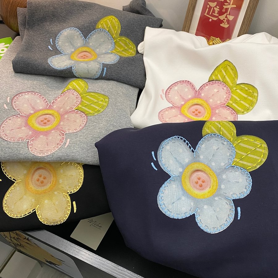 A187 - Embroidered Floral Graphic Tee - Hand-Finished Wildflower Detail - 220g Premium Heavyweight Cotton