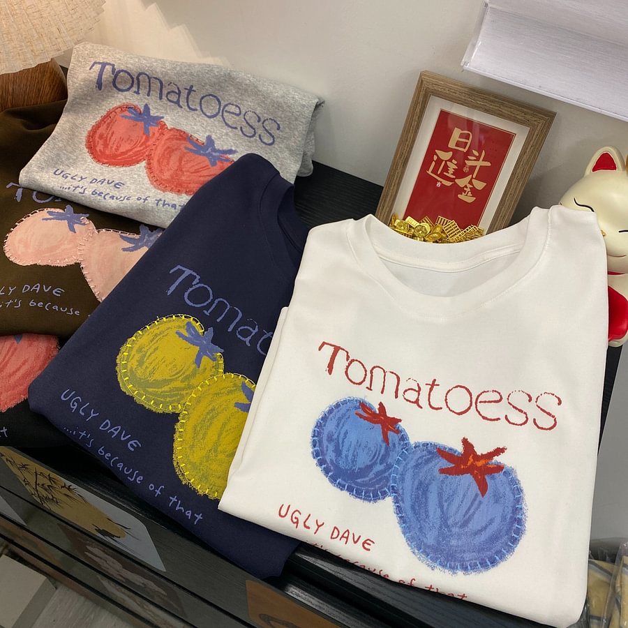 A180 -"Tomato Summer" Graphic Tee - Embroidered Outline Organic Print - 220g Premium Heavyweight Cotton