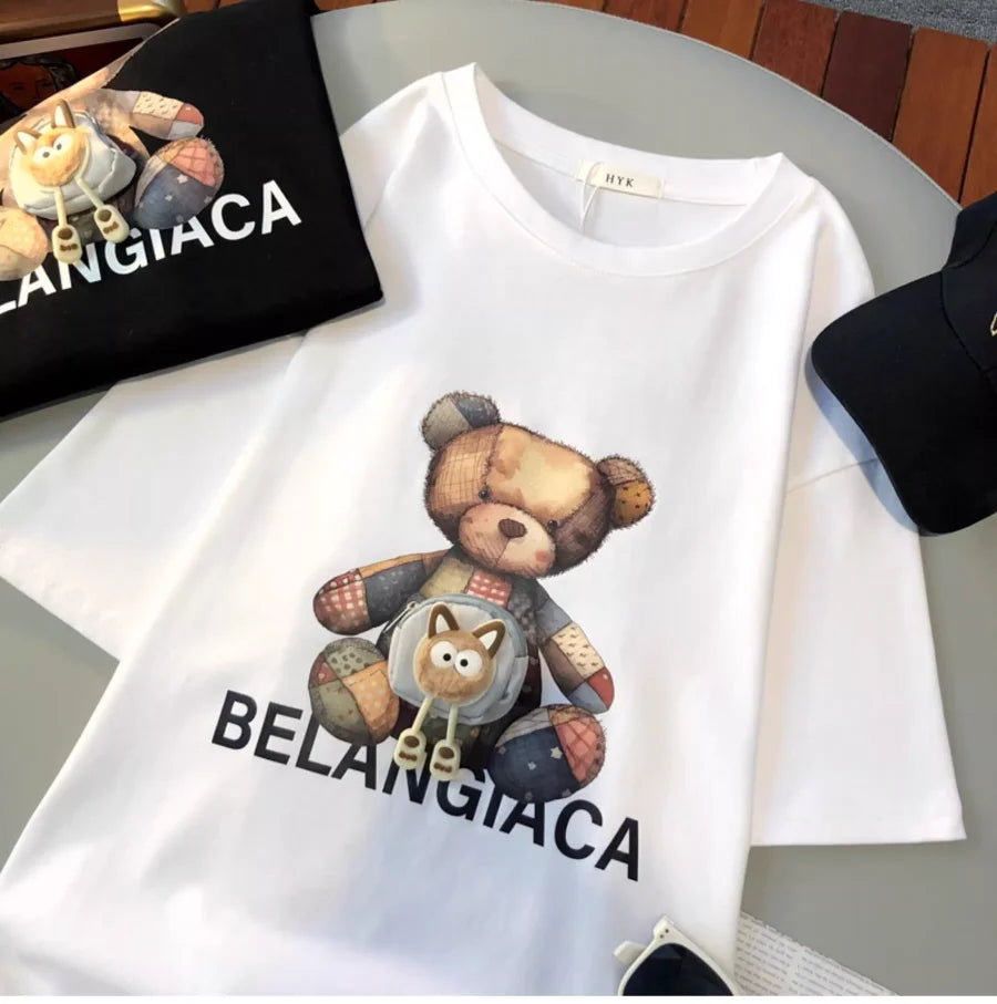 A144 - 3D Mini Pouch Patchwork Bear T-Shirt - 220g Heavyweight Pure Cotton