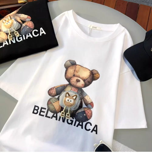 A144 - 3D Mini Pouch Patchwork Bear T-Shirt - 220g Heavyweight Pure Cotton