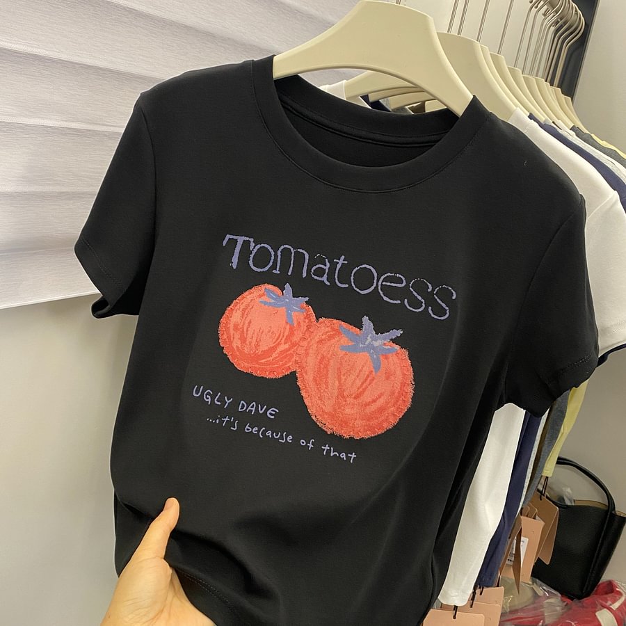 A180 -"Tomato Summer" Graphic Tee - Embroidered Outline Organic Print - 220g Premium Heavyweight Cotton