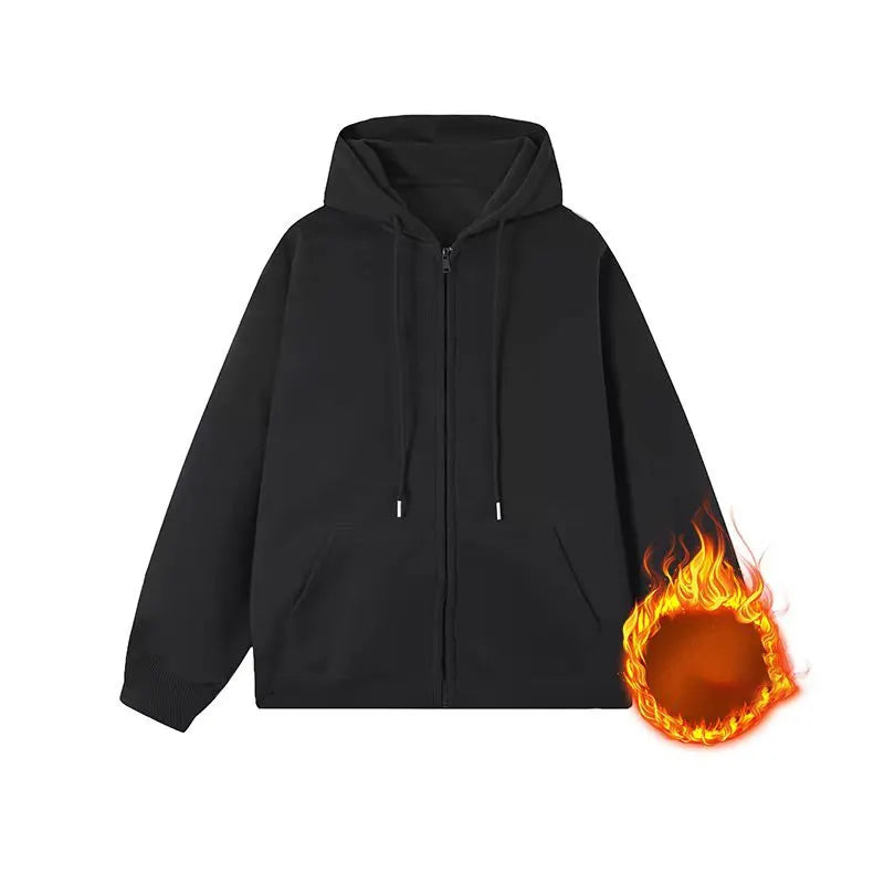 VINESU 100% Cotton Solid Color Zip-Up Hoodie
