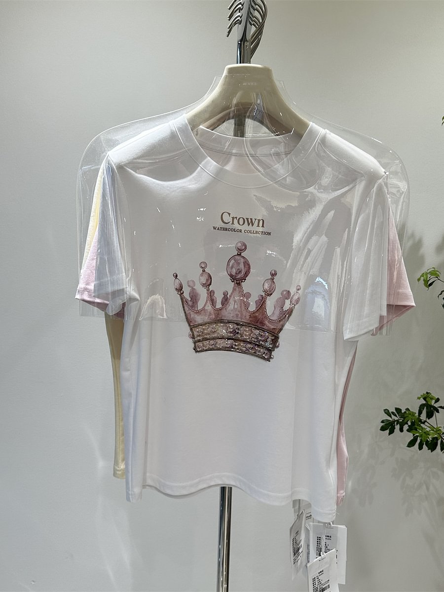 A170 - Heavyweight 220g Cotton Tee with Hand-Beaded Crown Embroidery