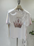 A170 - Heavyweight 220g Cotton Tee with Hand-Beaded Crown Embroidery