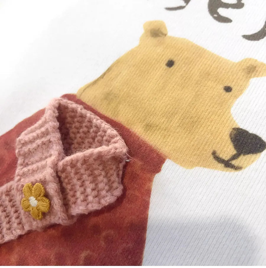 VINESU A13 - Strawberry Swan Bear & Penguin Long Sleeve Tee with 3D Scarf