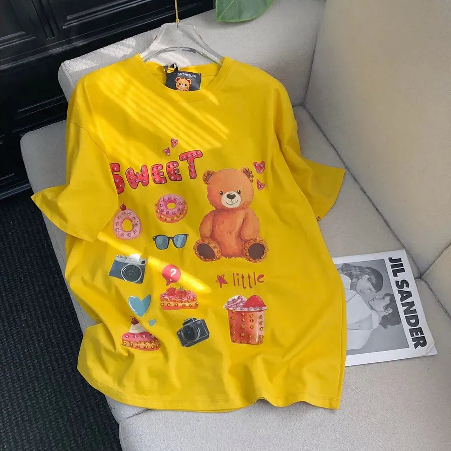 VINESU A17 - "Sweet" Bear Hand-Embellished T-Shirt