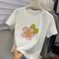 A187 - Embroidered Floral Graphic Tee - Hand-Finished Wildflower Detail - 220g Premium Heavyweight Cotton