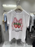 VINESU Strawberry Diamond-Embellished Heavyweight Cotton Tee