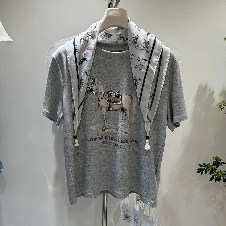 A191 - Artistic Graphic Tee with Beaded Embroidery - 220g Premium Heavyweight Cotton