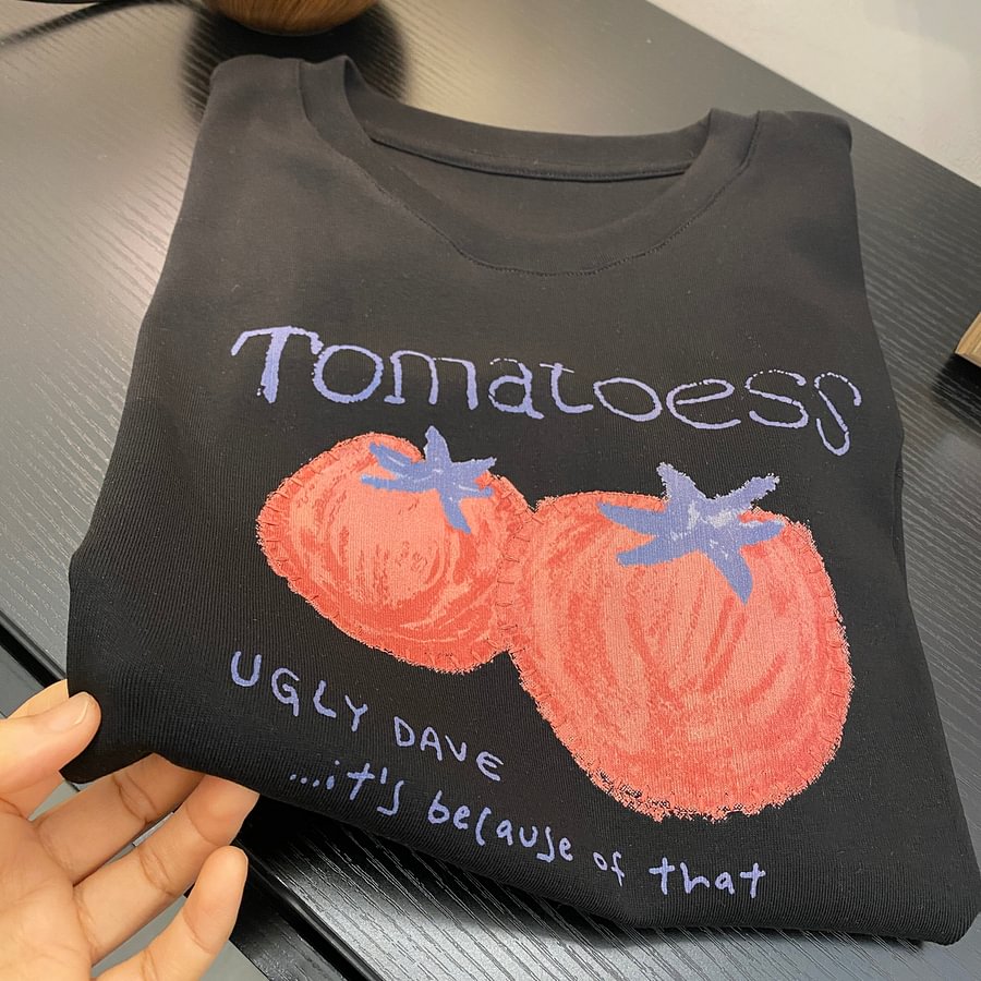 A180 -"Tomato Summer" Graphic Tee - Embroidered Outline Organic Print - 220g Premium Heavyweight Cotton