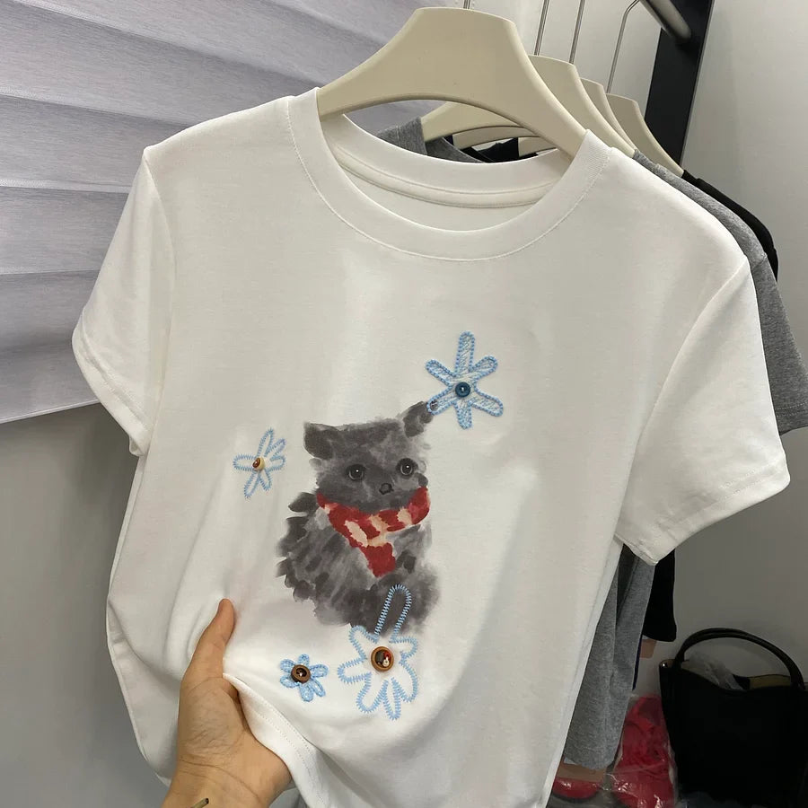 A190 - Vintage Kitten Graphic Tee - 220g Premium Heavyweight Cotton