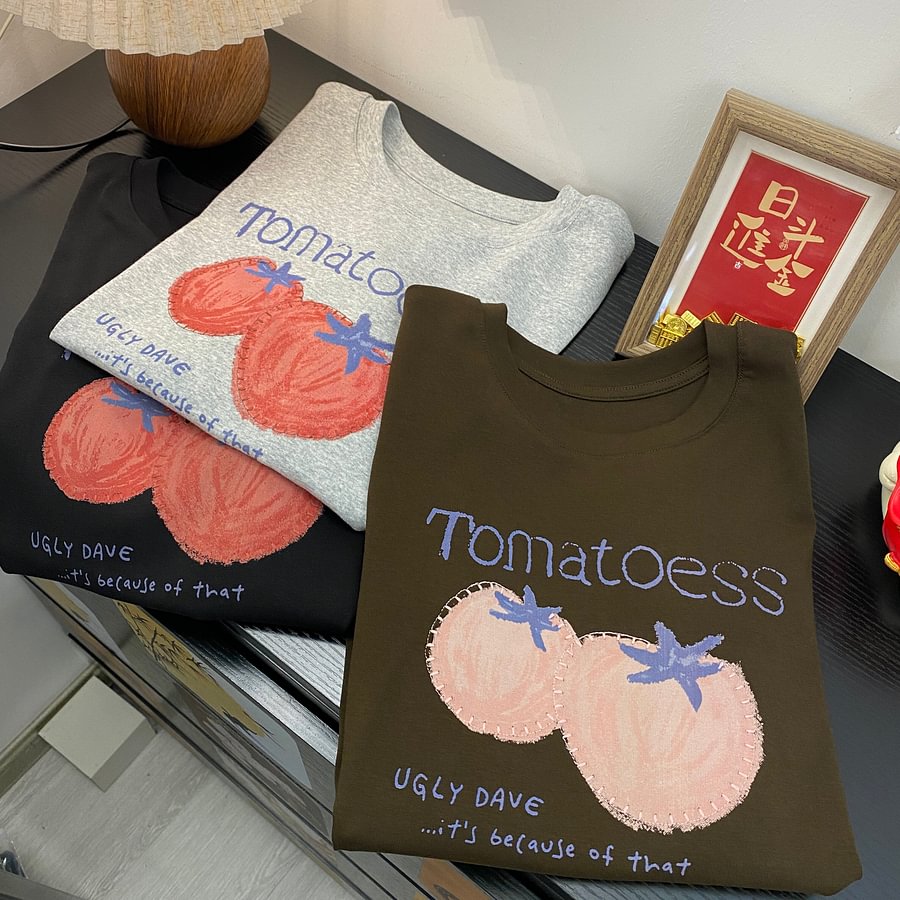 A180 -"Tomato Summer" Graphic Tee - Embroidered Outline Organic Print - 220g Premium Heavyweight Cotton
