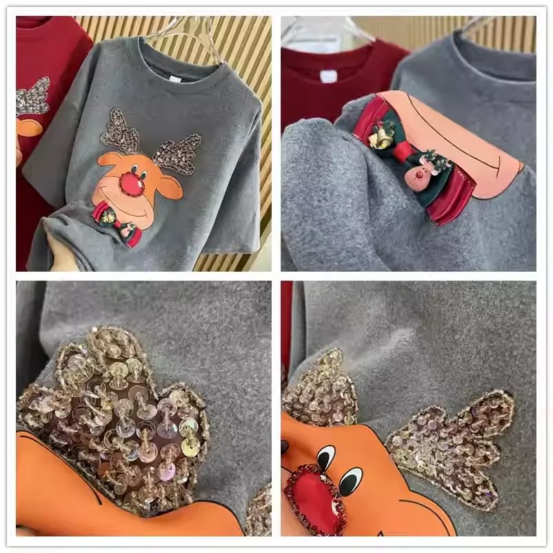 A81 - Christmas Reindeer Bowcore Tee | Hand-Beaded 3D Bow Aesthetic T-Shirt | Festive Coquette Top
