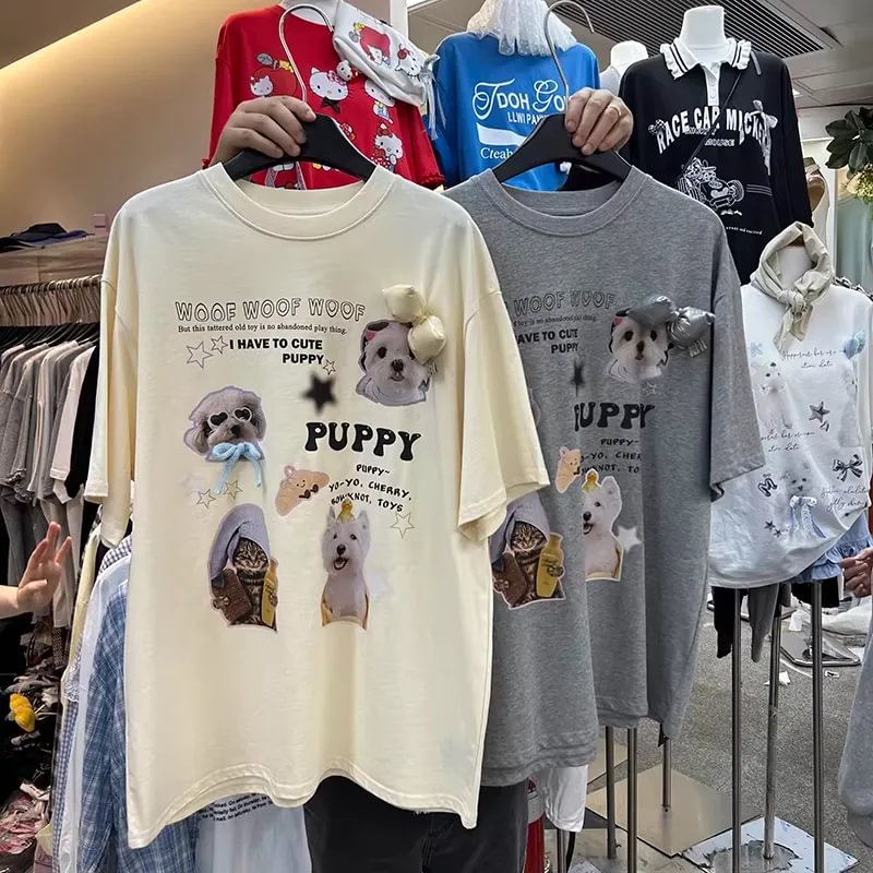 A83 - Handmade 3D Felt Pet Collage T-Shirt | Artisan Hand-Stitched Cute Animal Tee