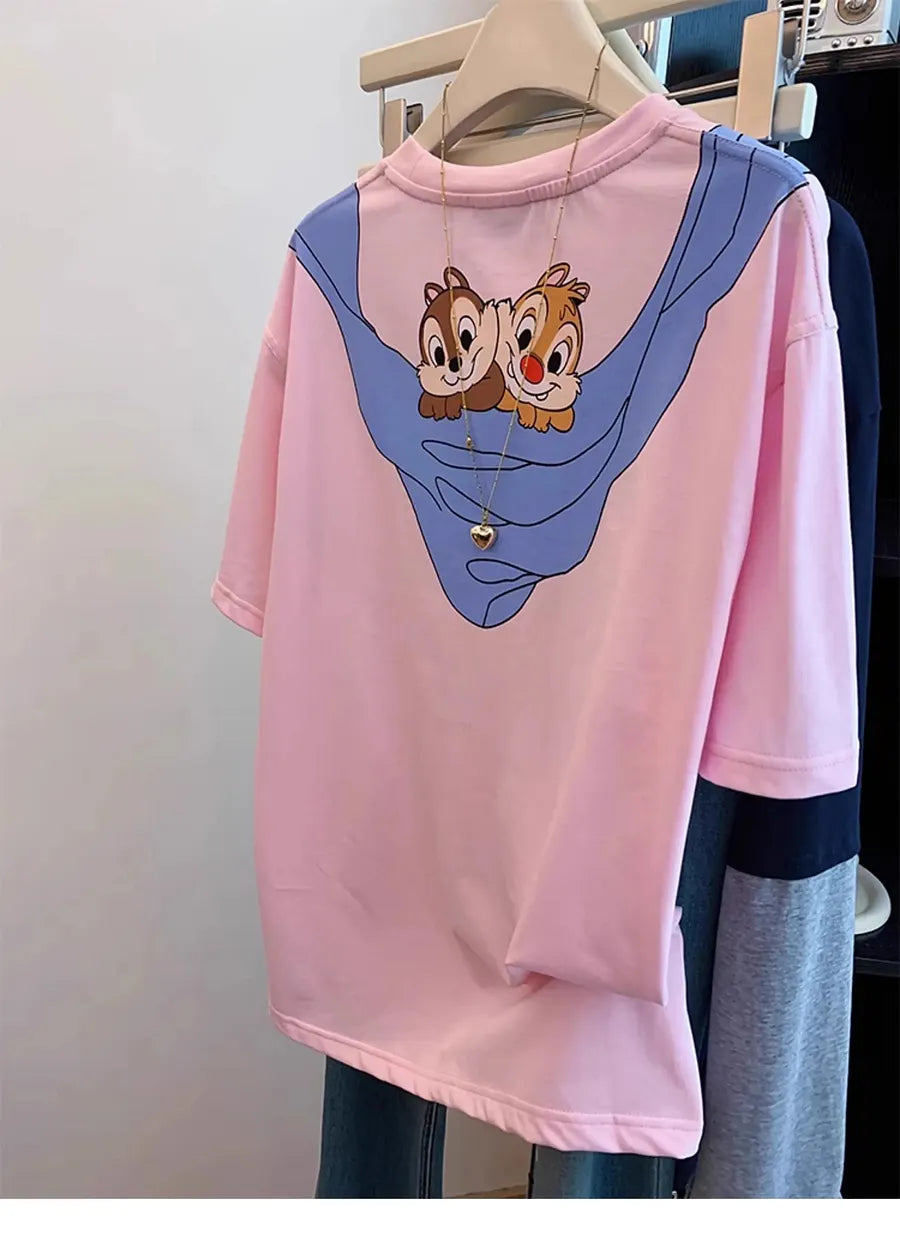 VINESU Playful Chipmunk "Cape" Print T-Shirt (Front & Back Design)