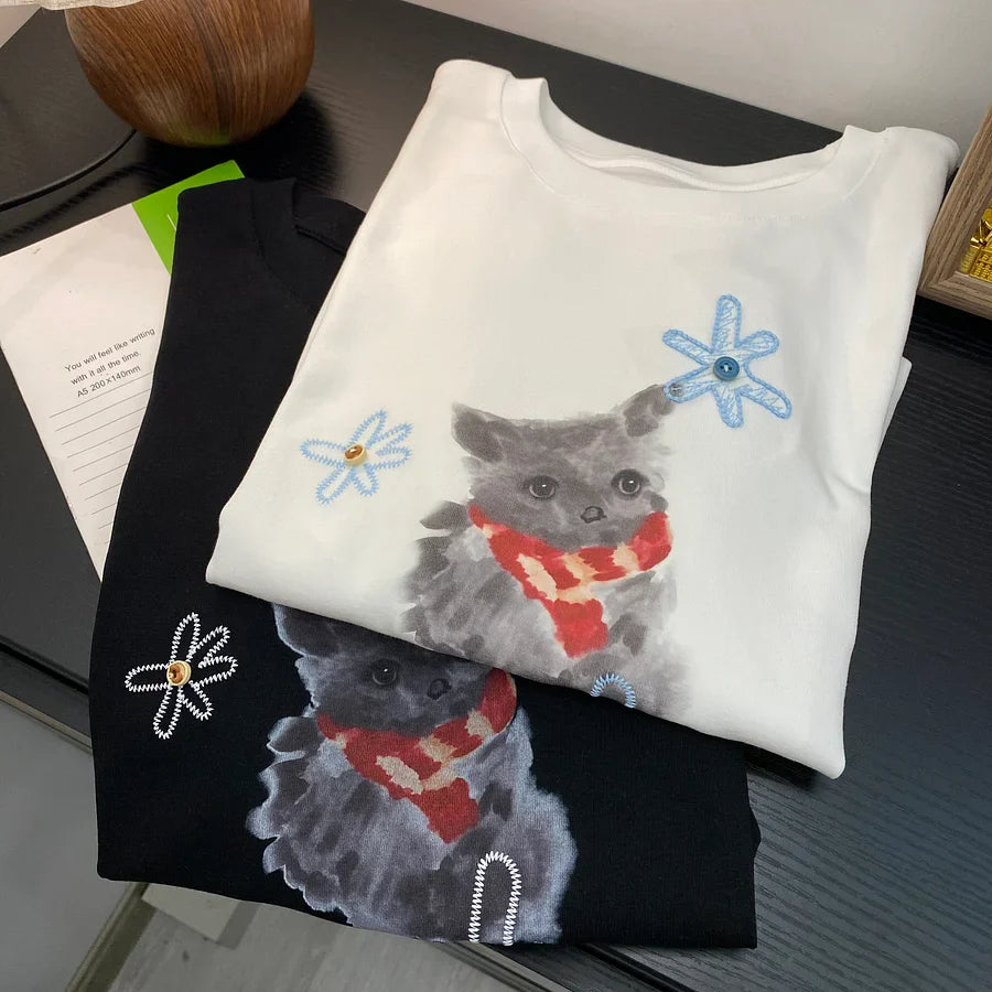 A190 - Vintage Kitten Graphic Tee - 220g Premium Heavyweight Cotton