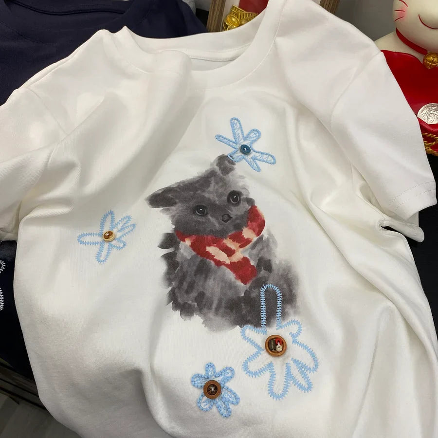 A190 - Vintage Kitten Graphic Tee - 220g Premium Heavyweight Cotton