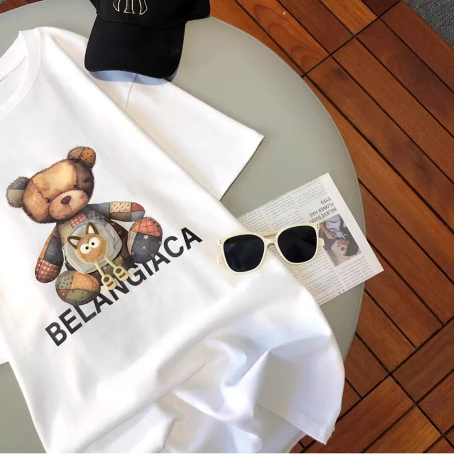 A144 - 3D Mini Pouch Patchwork Bear T-Shirt - 220g Heavyweight Pure Cotton