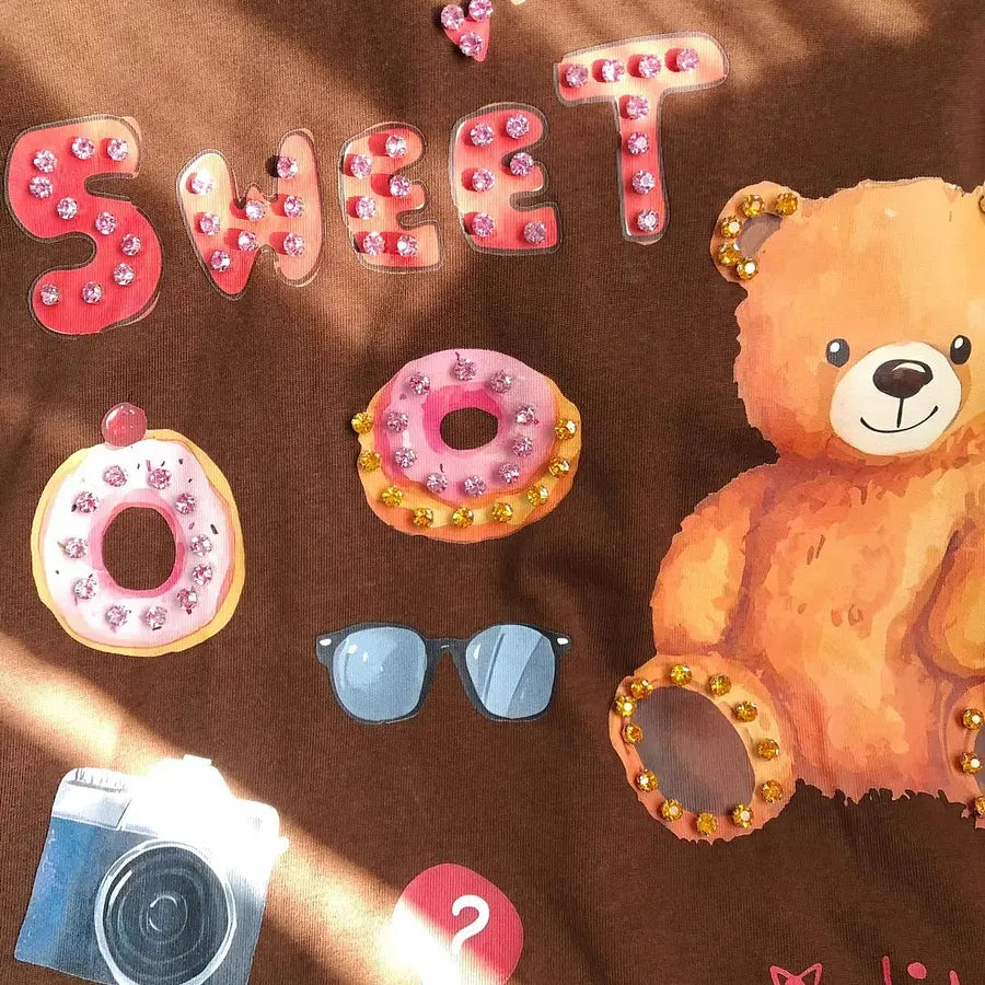 VINESU A17 - "Sweet" Bear Hand-Embellished T-Shirt