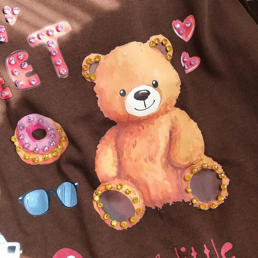 VINESU A17 - "Sweet" Bear Hand-Embellished T-Shirt