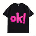 VINESU OK! Letter 3D - Decorated White T-shirts 💗 Unlock Casual Trendy Vibe-Pink