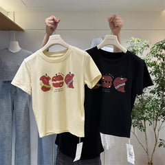 A117 - Premium 220 GSM Heavyweight Cotton Tee - Artistic Apple Graphic with Handmade 3D Details