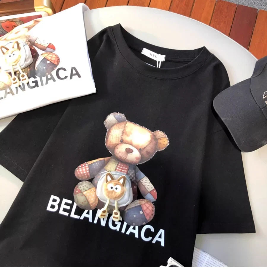 A144 - 3D Mini Pouch Patchwork Bear T-Shirt - 220g Heavyweight Pure Cotton