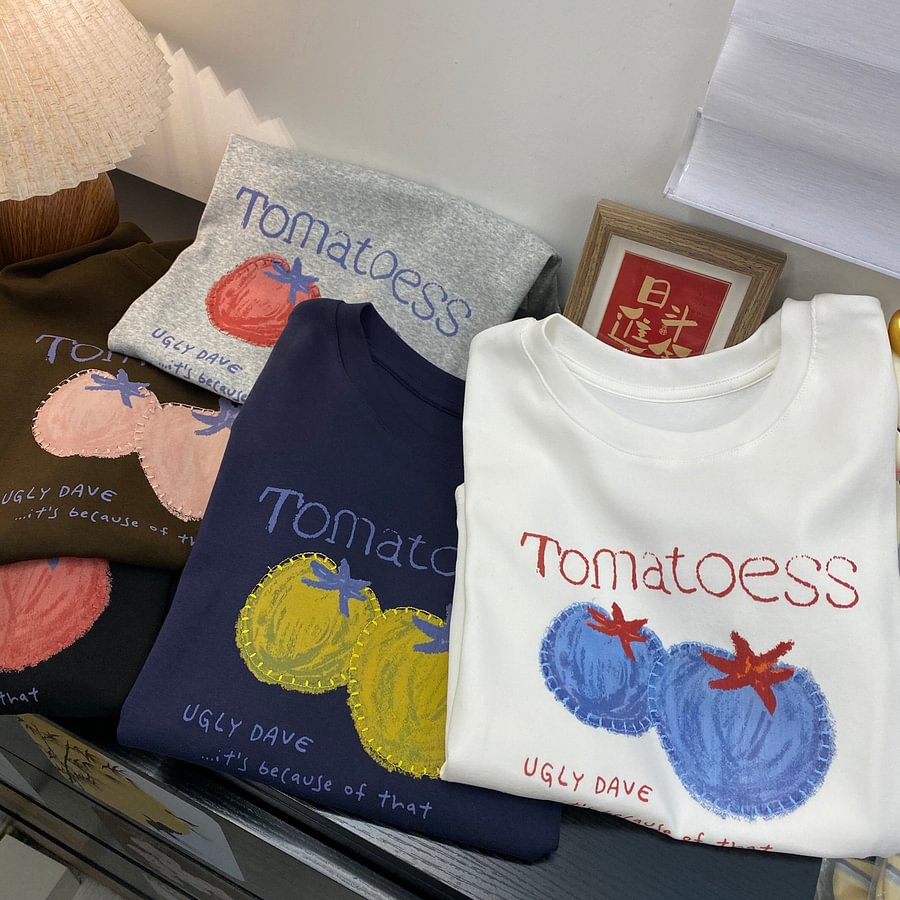 A180 -"Tomato Summer" Graphic Tee - Embroidered Outline Organic Print - 220g Premium Heavyweight Cotton