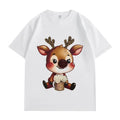 VINESU Y451 - 3D Beaded Reindeer Vintage Washed Short Sleeve Tee