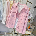 VINESU All-Over Rhinestone Embroidery Oversized Shirt Jacket 👚Stylish Casual Outerwear