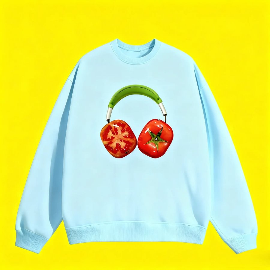 Vinesu Trendy Brand Fun Tomato Headphone Print Crew Neck Sweatshirt