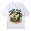 VINESU 100% Cotton Oversized T-Shirt: Chill Mode Activated Crocodile Vacation Graphic Print