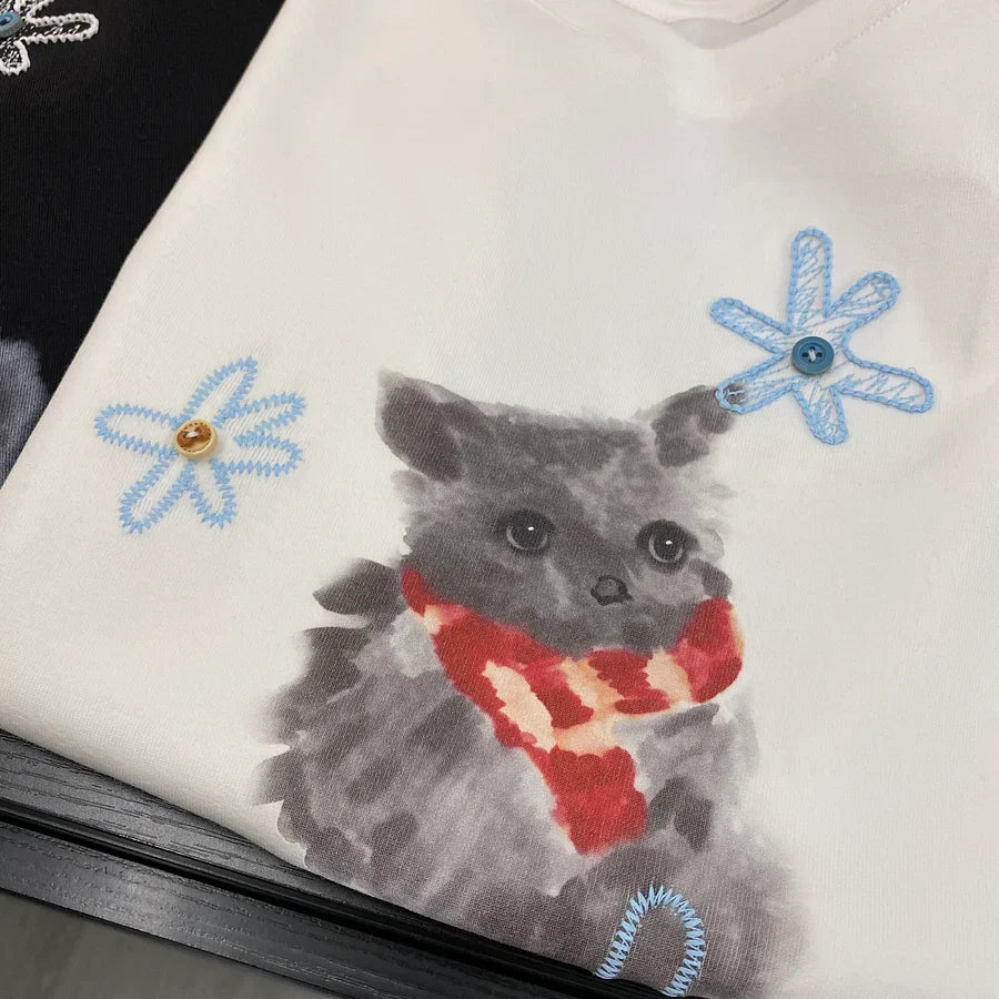 A190 - Vintage Kitten Graphic Tee - 220g Premium Heavyweight Cotton