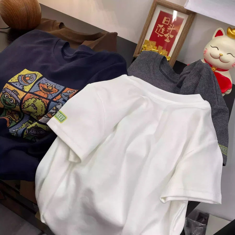 A156 - Funny Cartoon Cat & Mouse Graphic Tee - Retro Pop Art Streetwear T-Shirt - 220g Premium Heavyweight Cotton