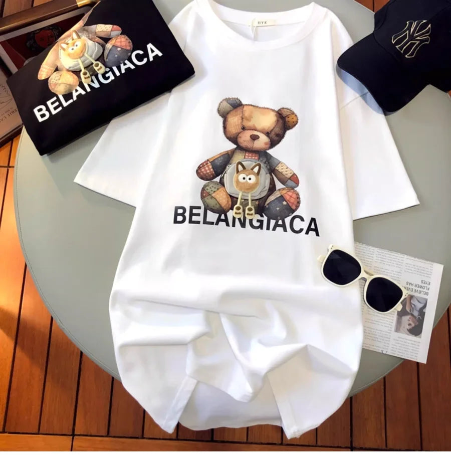 A144 - 3D Mini Pouch Patchwork Bear T-Shirt - 220g Heavyweight Pure Cotton